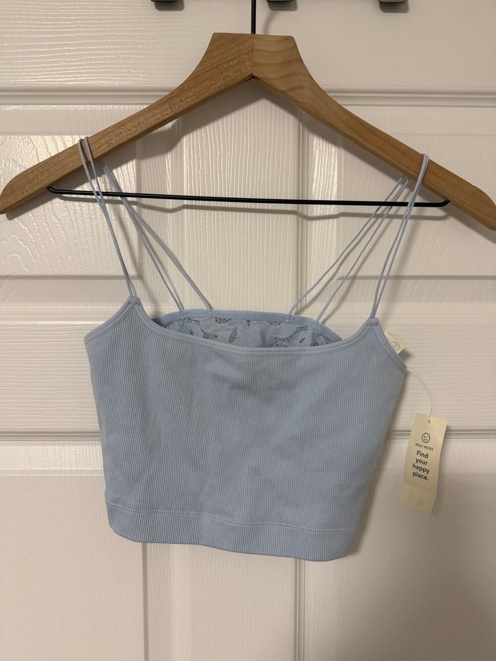NWT Gilly Hicks Blue Ribbed Lace Back Strappy Cami Crop Top Size S